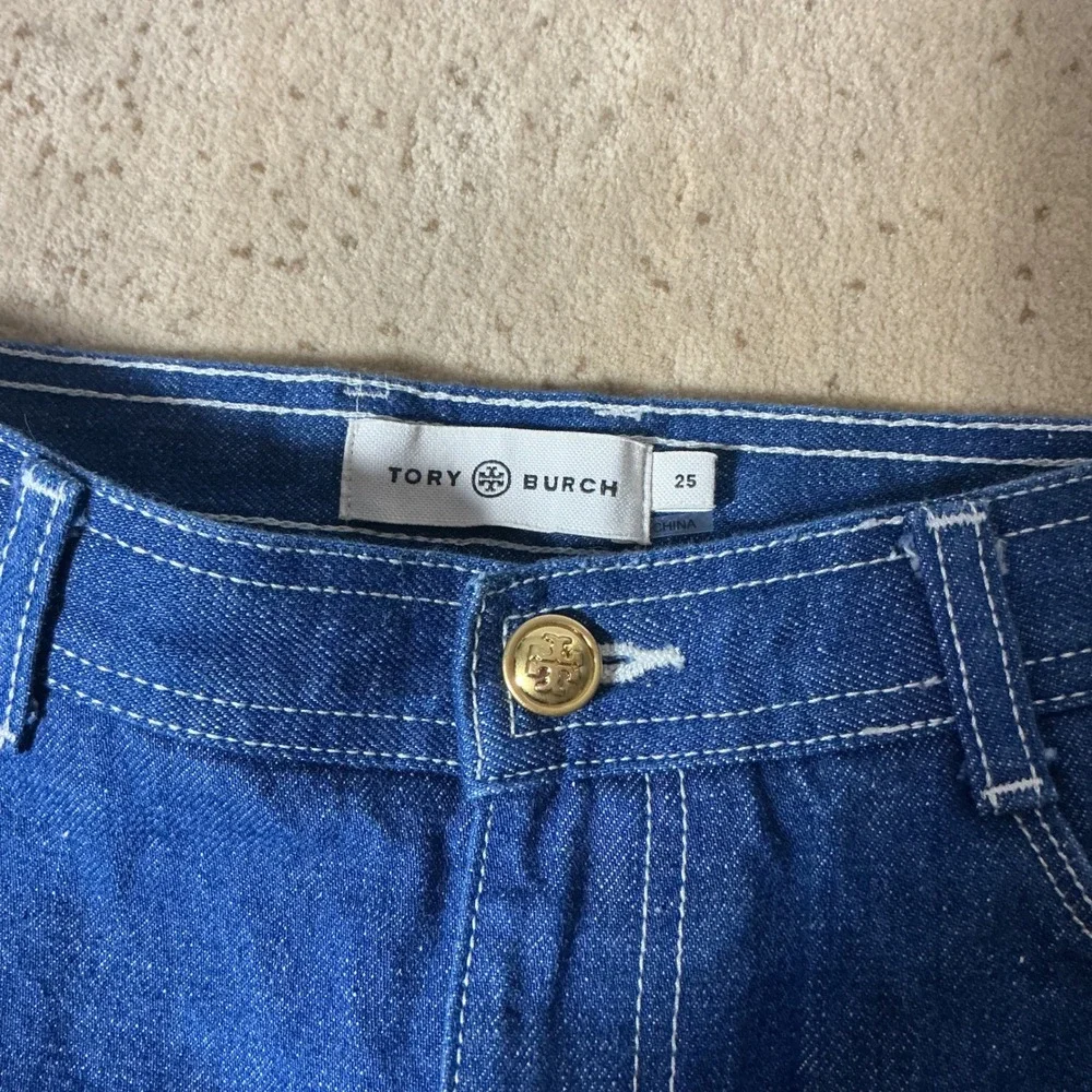 Tory Burch Minimalist‎ Straight Leg Contrast Stitch Indigo Denim Jeans Size 25